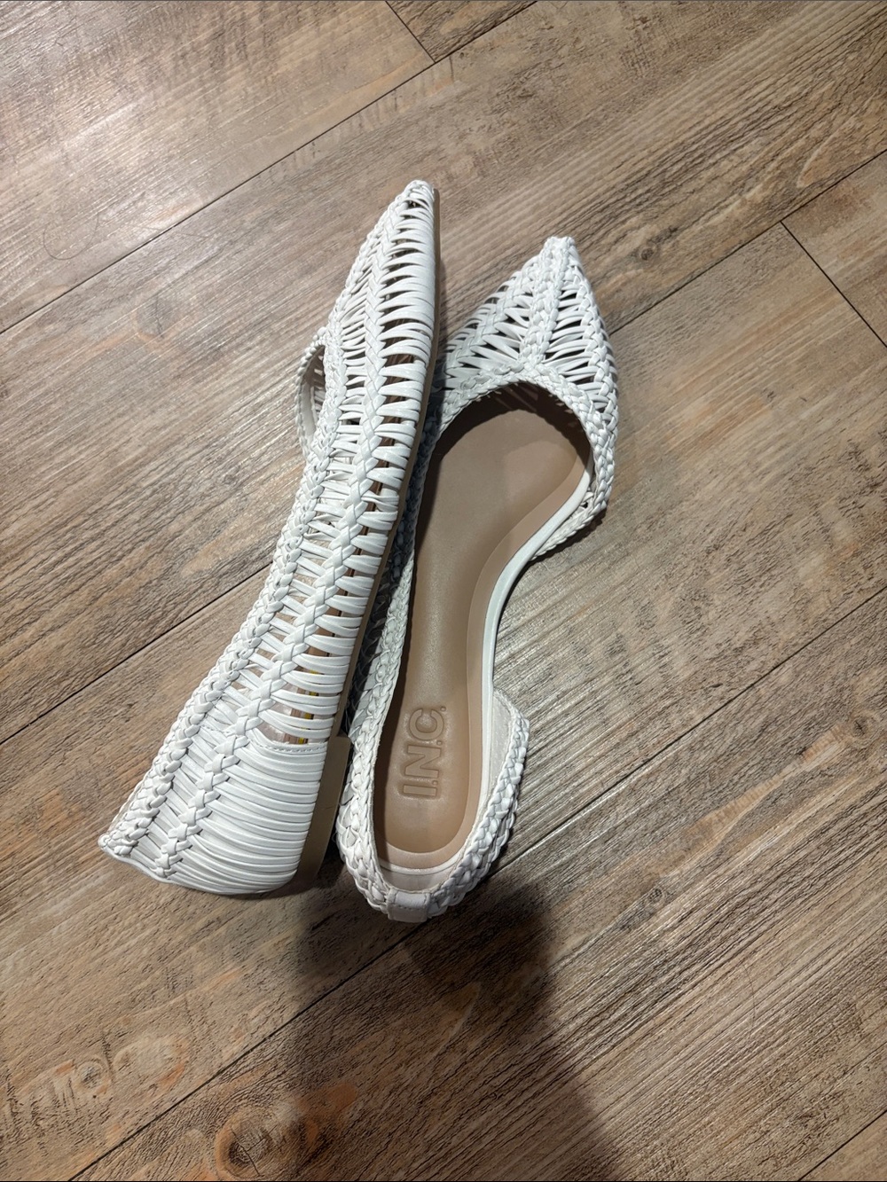 INC International Concepts White Woven Pointed D'Orsay Flats